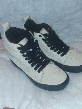 Vans Cream and Black High-Top Sneakers